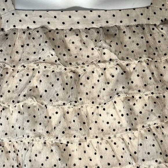 DO+BE SZ L Ivory Sheer Polka Dot Ruffled Top 80's Fairy Romantic Feminine Boho - Picture 7 of 10